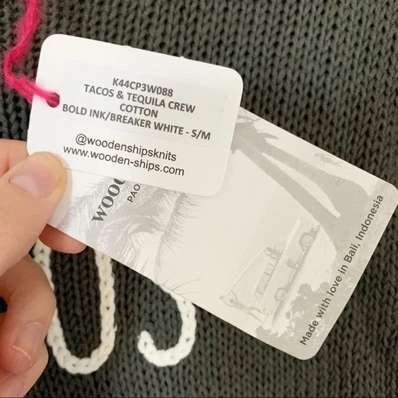 NWT Wooden Ships Tacos and Tequila Sweater Knit Top Crew Grey Bold Ink Sz S/M - Picture 5 of 6